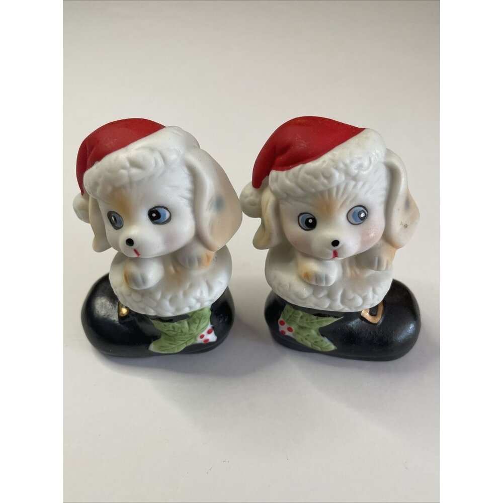Vintage HOMCO #8903 Porcelain CHRISTMAS PUPPY DOG IN SANTA BOOT Figurine Vintage